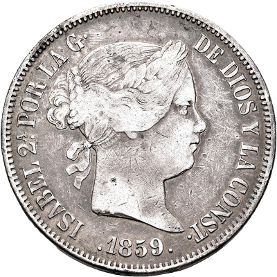 Moneda 1859 Isabel-II Madrid 20 Reales M.B.C.