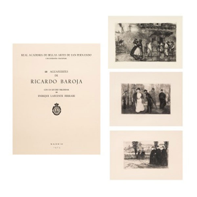 RICARDO BAROJA NESSI   (Minas de Río Tinto, Huelva 1871 - Vera de Bidasoa 1953)  &quot;Cura a caballo, los traperos, los novios, el café, etc. (20 obras)&quot;  Firmado: Anagramado  Aguafuerte / Papel 