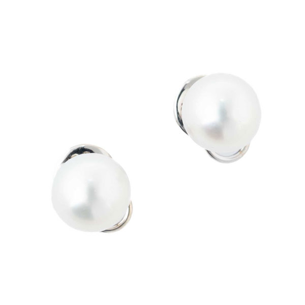 Pendientes en oro blanco 18 K con bellas perlas australianas, 10.5 mm, de sedoso y perfecto oriente.