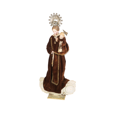 Escuela española, s.XIX. Virgen del Carmen. Escultura «de vestir» en madera tallada y policromada.