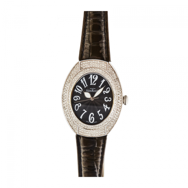 AQUAMARIN. Reloj de pulsera para señora. En acero, bisel con diamantes talla brillante y correa de piel.