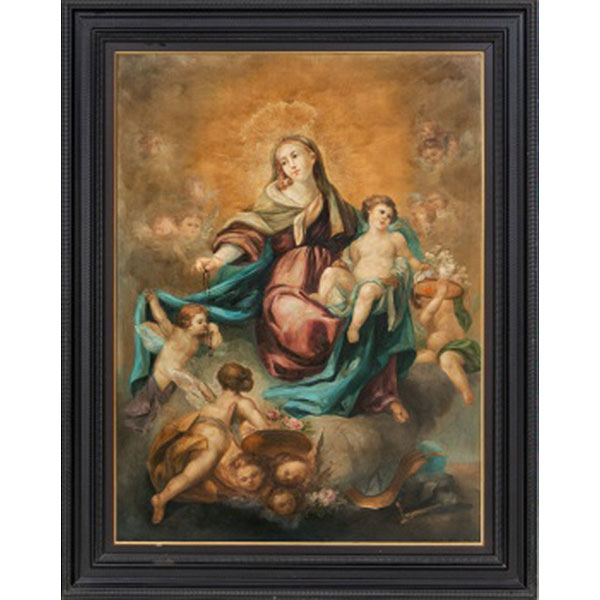ESCUELA ESPAÑOLA   (S. XIX)  "Virgen del Rosario "  Óleo / Lienzo  