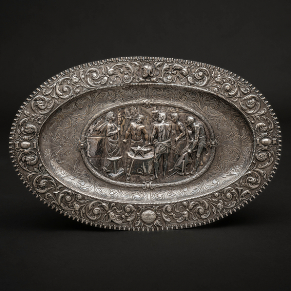 Bandeja ovalada en plata española y punzonada del siglo XX.