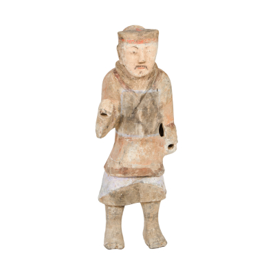 Guerrero chino en terracota con aplicación de pigmentos en frío, Dinastía Han (206 a.C-220 a.C.).