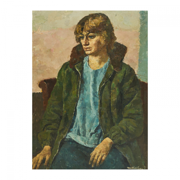 Josep Maria Mallol Suazo (Barcelona, 1910-1986)  Noia de la caçadora.  Óleo sobre tela. Firmado.