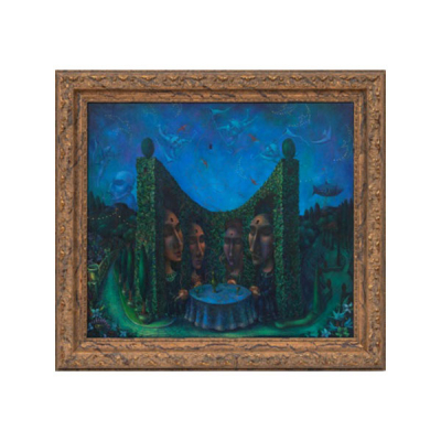 ARTUR KLINAU  (Belarus en 1965) &quot;Personajes alrededor de la mesa &quot; Firmado: Klinau 2000 Óleo / Lienzo 