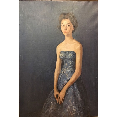 Xavier Blanch (Barcelona, 1918 - 1999) “Retrato de dama con vestido azul”