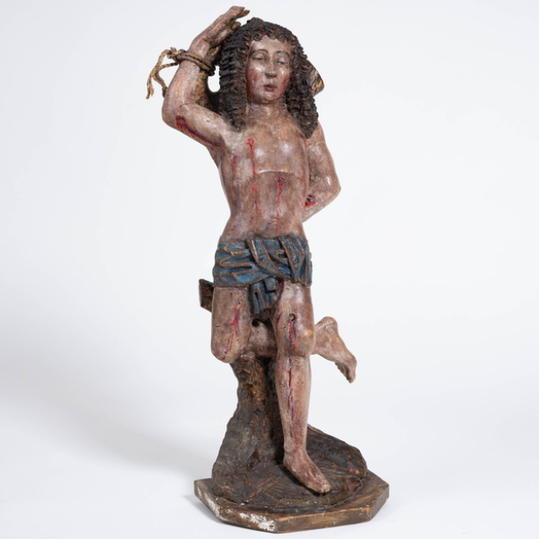 "San Sebastián" Escultura de bulto redondo en madera tallada y policromada del siglo XVI