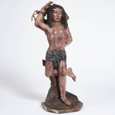 "San Sebasti&aacute;n" Escultura de bulto redondo en madera tallada y policromada del siglo XVI