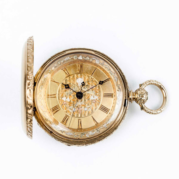 Excelente reloj saboneta de bolsillo, suizo, Nº 343, fabricado para el detallista de Málaga CARLOS PAUR