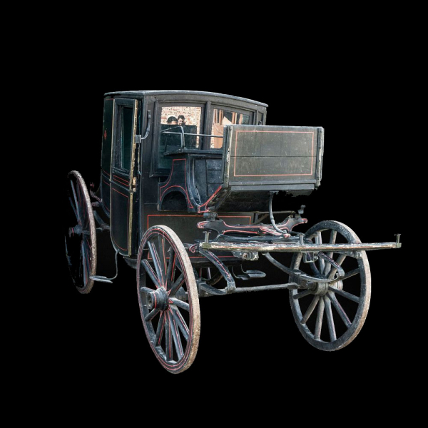 Coche de caballo tipo coupé para dos personas y cochero, Siglo XIX.