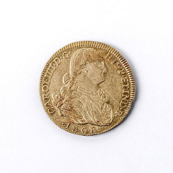 Moneda de oro de 8 Escudos. España. Carlos IV. 1808. Nuevo Reino. J.J. 37 mm. EBC+.