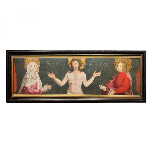 MAESTRO DE LUEMSCHWILLER (activo en Alsacia, comienzos del siglo XVI) "Predela con Ecce Homo, la Virgen y San Juan" (1521).   