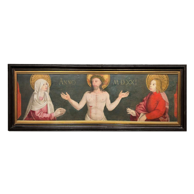 MAESTRO DE LUEMSCHWILLER (activo en Alsacia, comienzos del siglo XVI) "Predela con Ecce Homo, la Virgen y San Juan" (1521).   