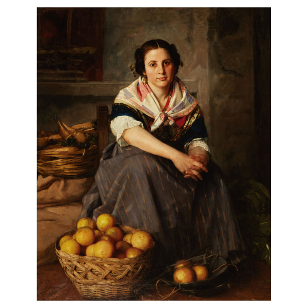 Vicente Borrás y Mompó (La Ollería, Valencia, 1837-Barcelona, 1903) Vendedora de limones. Óleo sobre tela. Firmado y localizado en Valencia.