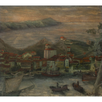 &quot;Vista Panorámica del Puerto de Zumaya&quot;.  NARCISO BALENCIAGA (Arrona, Guipúzcoa, 1905-México, 1935).   Técnica: Óleo/Lienzo