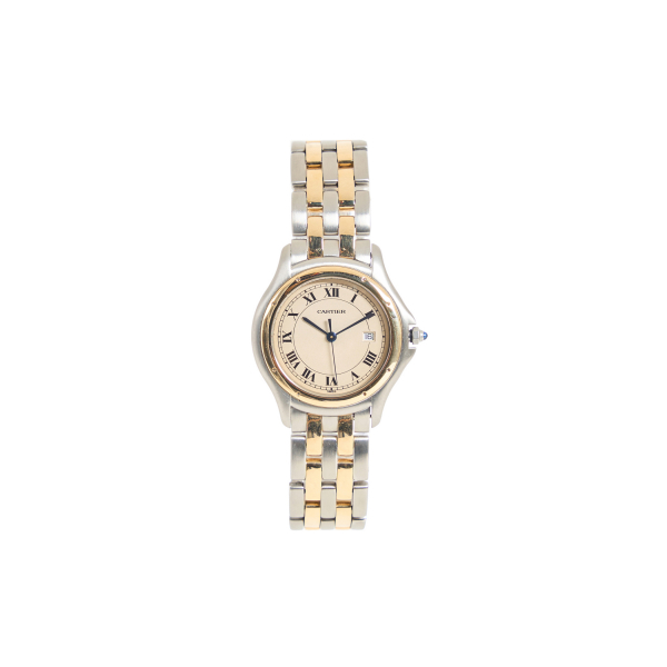 Reloj Cartier » Cougar » en acero y oro, c.1990. Esfera en tonalidad marfil con numeración romana.