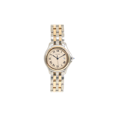 Reloj Cartier » Cougar » en acero y oro, c.1990. Esfera en tonalidad marfil con numeración romana.
