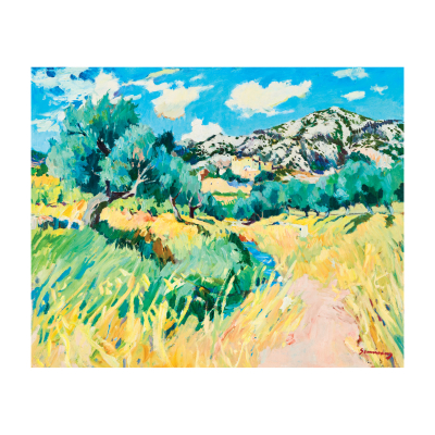 Ramón Sanvisens Marfull (Barcelona, 1917-1987)  La riera.  Óleo sobre tela. Firmado. 