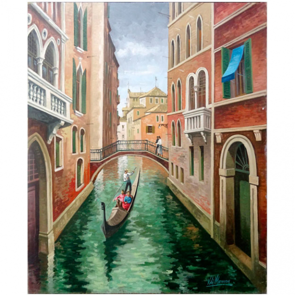 Joan Vilà Moncau (Vic, 1924 - Olot, 2013) "Canal de Venecia" óleo sobre lienzo firmado 