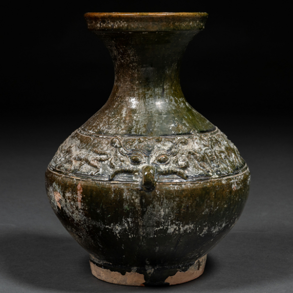 Vasi Hu en cerámica vidriada color verde de la dinastía Han(206 a.c - 220 d.c)