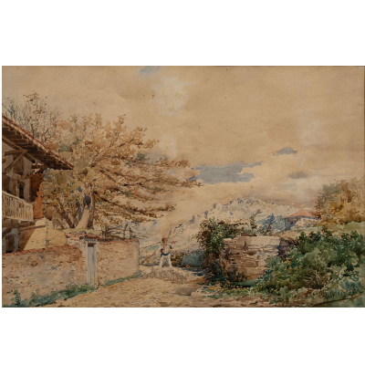 &quot;Pastor con cerdos&quot;  ANSELMO GUINEA (Bilbao, 1854-1906) Acuarela/papel
