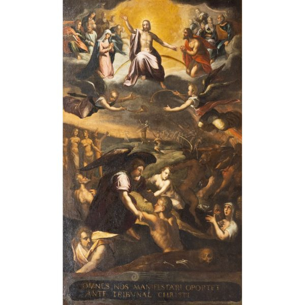 Escuela italiana, fles. del s.XVII. Siguiendo modelos de Giulio Romano (Italia, 1499-1546)  El Juicio Final.  Óleo sobre tela.