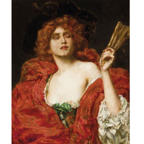 Camillo Melnick.   &quot;Belleza pelirroja con abanico (1900)&quot;.