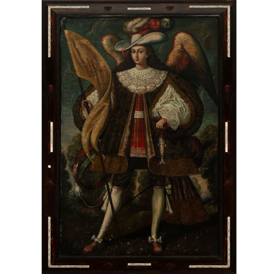 Gran Ángel arcabucero escuela colonial Cuzco siglo XVIII.