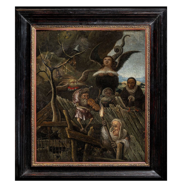 Círculo de Hieronymus Bosch (Bolduque, c. 1450-1516) "El techo de la locura" (Alegoría de la caída).   Óleo sobre lienzo. 