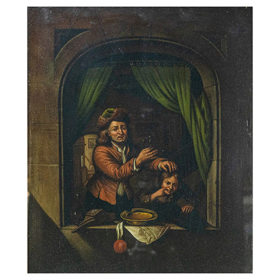 Gerrit Dou (Leiden, Holanda, 1613-1675) El Dentista. Óleo sobre cobre. 