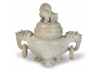 Incensario de jade blanco tallado  China, S. XX. 