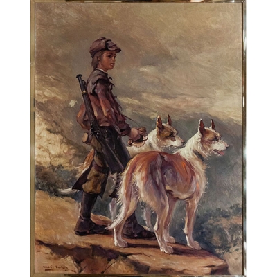 Andrés Parladé (Málaga, 1859 - Sevilla, 1933) &quot;Cazador con perros&quot;