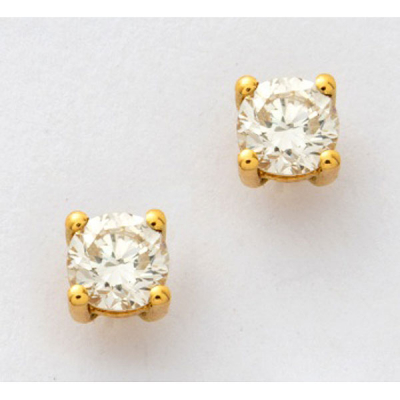 Pendientes solitarios en oro amarillo con diamantes talla brillante