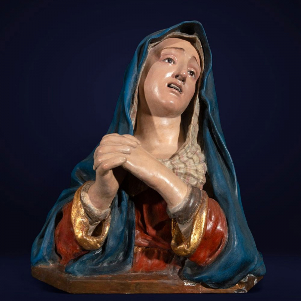 Escultura de "Virgen" granadina en madera tallada y policromada, atribuida a Mora o su taller, Escuela Granadina del siglo XVII.