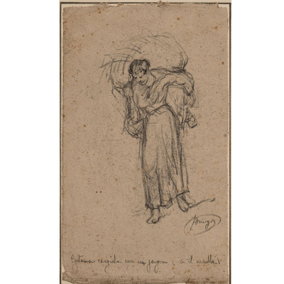 &quot;Gitana cargando un jergón en el muelle&quot; FRANCISCO DE PAULA BRINGAS 