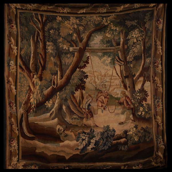 Gran Tapiz "Verdure" del siglo XVIII, Aubusson, Francia.    En lana, medidas: 260 x 255 cm. 