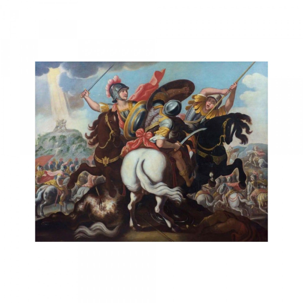 Batalla, posiblemente de la vida de Constantino. Círculo de Antonio Tempesta. Escuela Italiana. Siglo XVII.  Óleo sobre lienzo. 