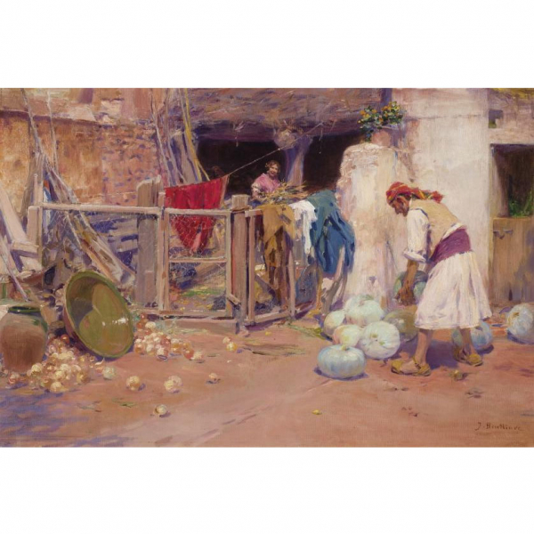 José Benlliure Gil.   &quot;Huerta valenciana&quot;. Óleo sobre lienzo. Firmado en el ángulo inferior derecho.