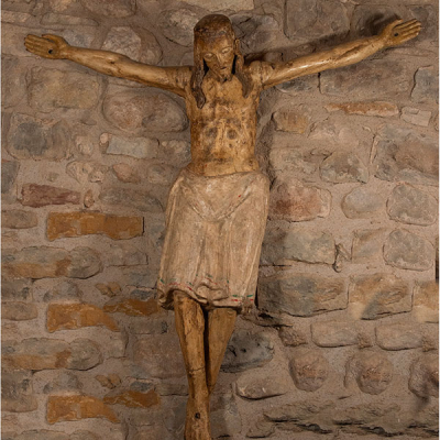 Importante Gran Cristo Tardo Románico Catalán del siglo XIII - Principios siglo XIV , Norte de Cataluña.