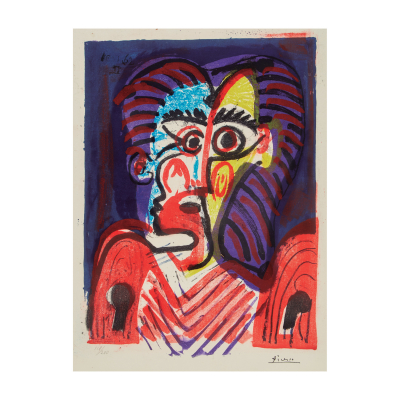 Pablo Ruíz Picasso (Málaga, 1881-Mougins, Francia, 1973)  Retrato de mujer.  Litografía en colores sobre papel.