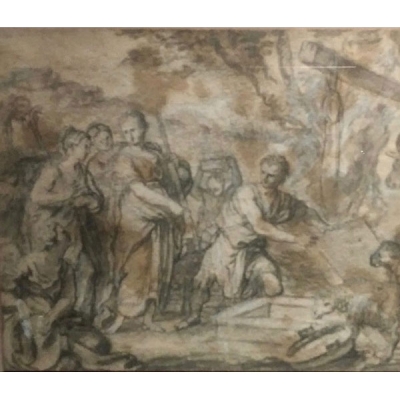 Sebastiano Conca (Gaeta, 1680 - Nápoles, 1764)  &quot;Jacob y Raquel en el pozo&quot;  Dibujo 