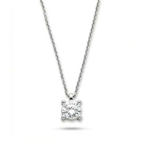 Cadena y colgante solitario en oro blanco con diamante talla brillante con un peso total de 0,40 cts. aprox.