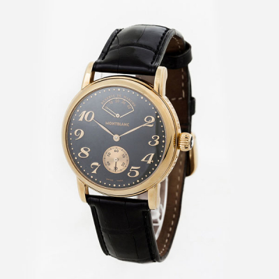Reloj cab., suizo, MONTBLANC Meisterstück Reserve de Marche 7007, en sólida caja circular de oro amarillo 18 K, 34 mm.
