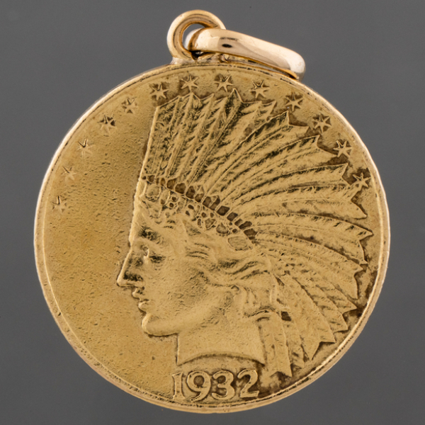 Moneda de diez dólares americanos de 1932 en oro amarillo